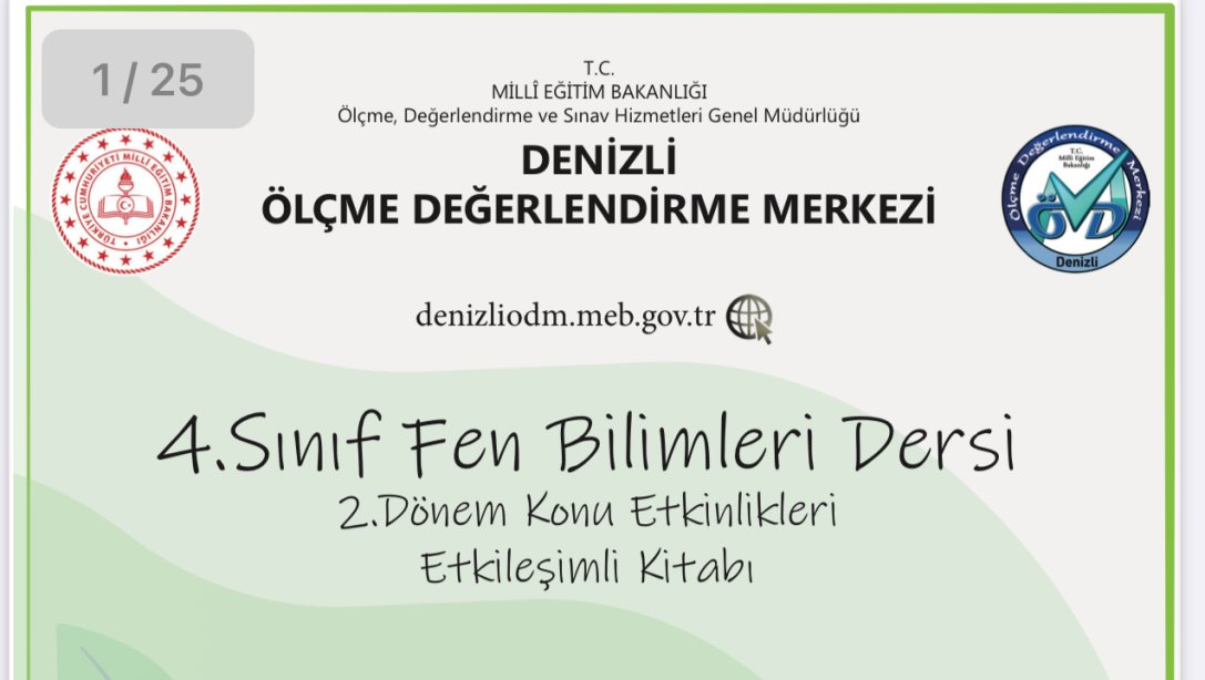 4. Sınıf Fen Bilimleri Dersi Etkileşimli Kitabı